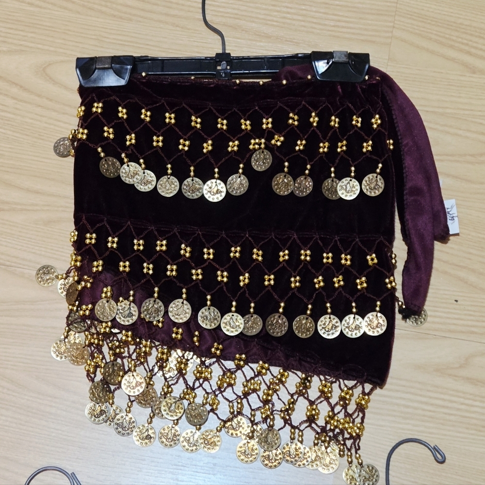 Renaissance Belly Dance Hip Scarf Black Velvet w Gold Coins ~New~ Firm Price